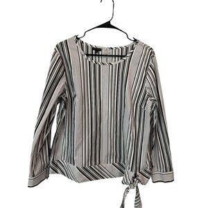 NWOT Talbots Black and White Vertical Striped Long Sleeve Shirt Blouse - Size XL